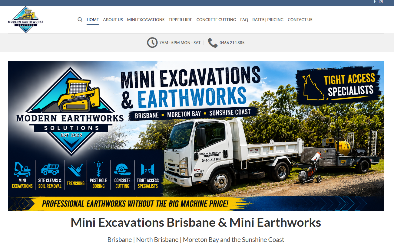 Mini Earthworks website by Small Business Assist