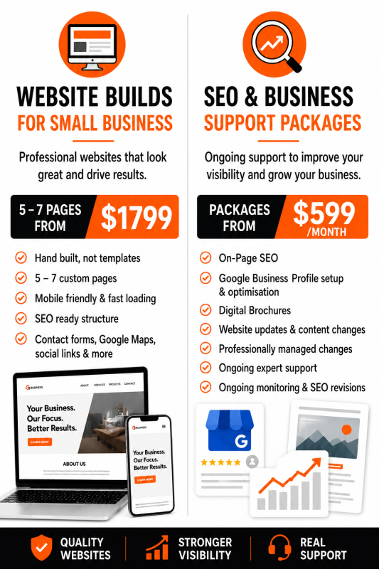 Small business assist Packages - Websites, SEO , Google Business Profiles, Small Business support
