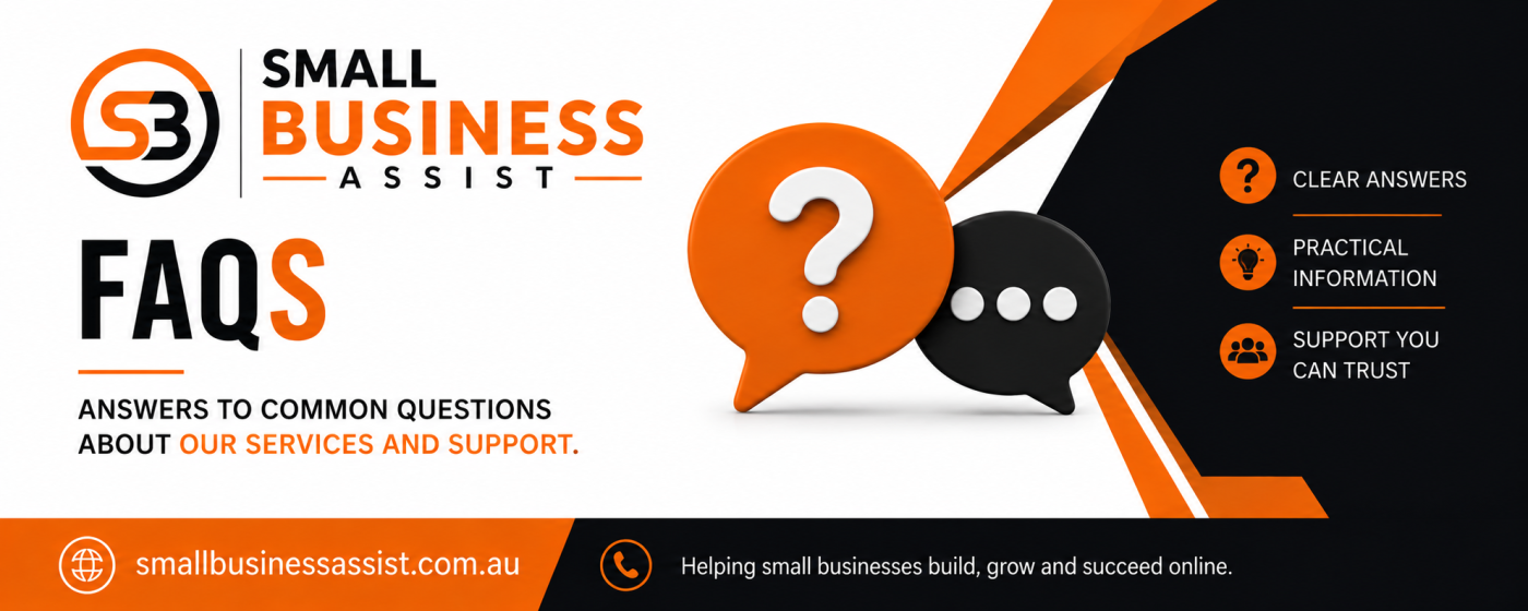 Small Business Assist - websites, Google Business profiles, Small business assistance - FAQ Banner
